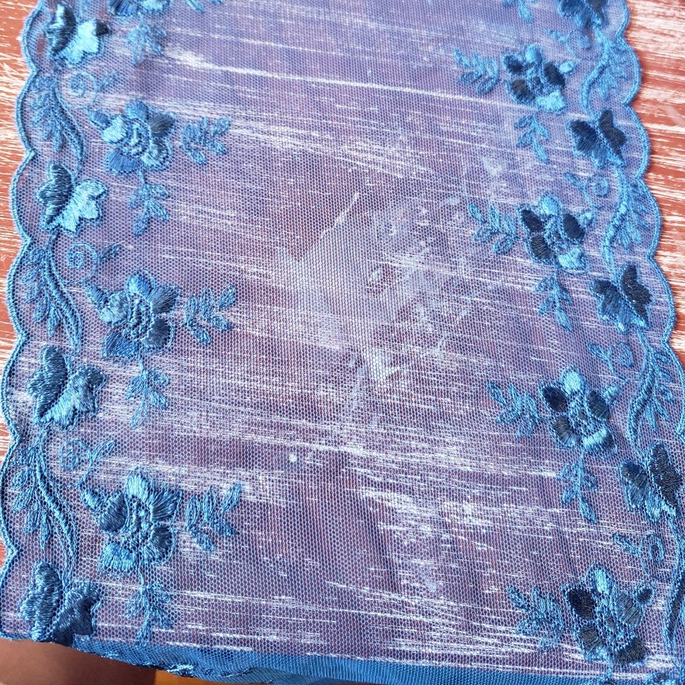 French Embroidered Lingerie Lace - Deep Cornflower Blue 7.5 inch wide x 3 yards.